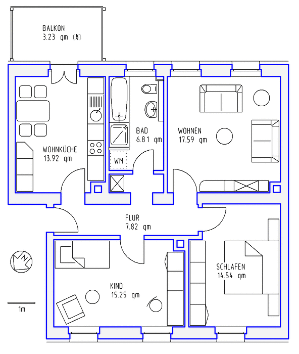 3 Zimmer, Küche, Bad, Balkon, 1.OG rechts - Photo 2