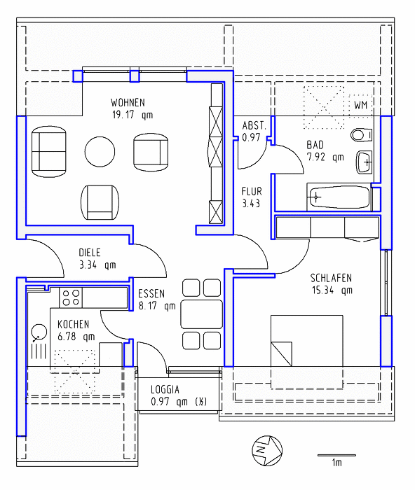 2 Zimmer, Küche, Bad, Loggia, Stellplatz, 3.OG rechts - Foto 3