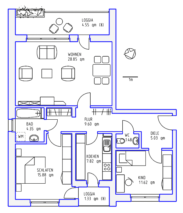 3 Zimmer, Küche, Bad, sep.WC, 2 Loggien, Stellplatz, 1.OG links - Foto 2
