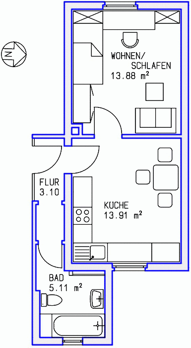 1 Zimmer, Küche, Bad, 2.OG rechts - Foto 3