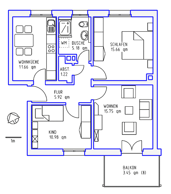 3 Zimmer, Küche, Dusche, Balkon, 2.OG rechts - Photo 2