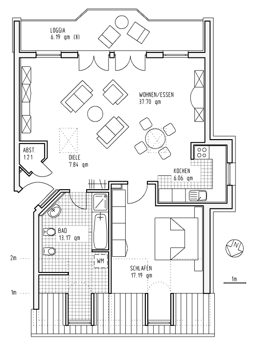 2 Zimmer, Küche, Bad, Loggia, DG rechts - Foto 2