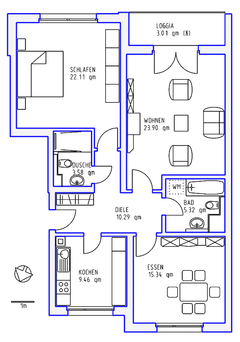 3 Zimmer, Küche, Bad, Dusche, Loggia, EG rechts - Photo 2