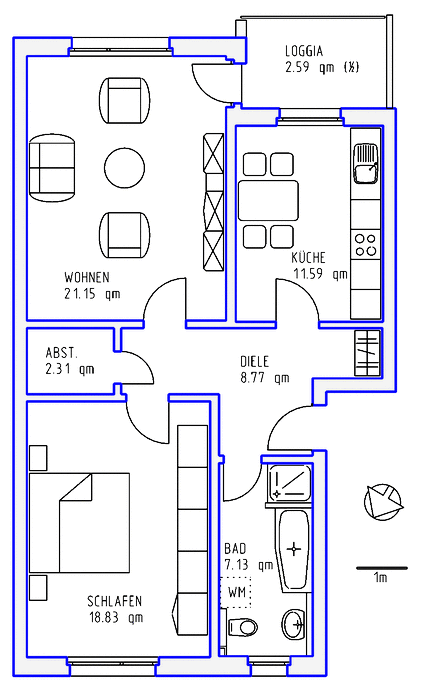 2 Zimmer, Küche, Bad, Loggia, 2.OG links - Foto 5