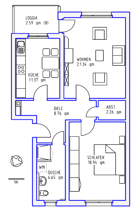 2 Zimmer, Küche, Dusche, Loggia, EG rechts - Photo 2
